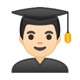 Man Student Emoji with Light Skin Tone, Google style