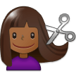 Woman Getting Haircut Emoji with Medium-Dark Skin Tone, Samsung style