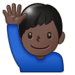 Man Raising Hand Emoji with Dark Skin Tone, Samsung style