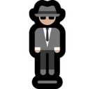 Man in Suit Levitating Emoji with Medium-Light Skin Tone, Microsoft style