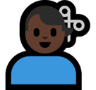 Man Getting Haircut Emoji with Dark Skin Tone, Microsoft style