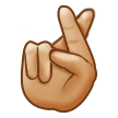 Crossed Fingers Emoji with Medium-Light Skin Tone, Samsung style