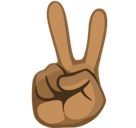 Victory Hand Emoji with Medium-Dark Skin Tone, Facebook style