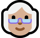 Old Woman Emoji with Medium-Light Skin Tone, Microsoft style