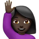 Woman Raising Hand Emoji with Dark Skin Tone, Apple style