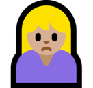 Woman Frowning Emoji with Medium-Light Skin Tone, Microsoft style