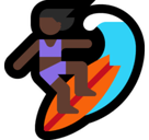 Woman Surfing Emoji with Dark Skin Tone, Microsoft style