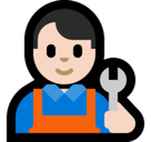 Man Mechanic Emoji with Light Skin Tone, Microsoft style