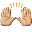 Raising Hands Emoji with Medium-Light Skin Tone, Samsung style