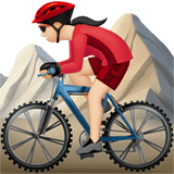 Woman Mountain Biking Emoji with Light Skin Tone, Apple style