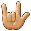 Love-You Gesture Emoji with Medium-Light Skin Tone, Samsung style