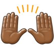 Raising Hands Emoji with Medium-Dark Skin Tone, Samsung style