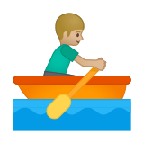 Man Rowing Boat Emoji with Medium-Light Skin Tone, Google style