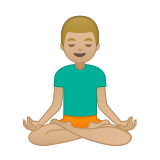 Man in Lotus Position Emoji with Medium-Light Skin Tone, Google style