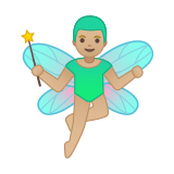 Man Fairy Emoji with Medium-Light Skin Tone, Google style
