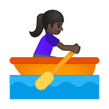 Woman Rowing Boat Emoji with Dark Skin Tone, Google style