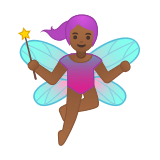 Woman Fairy Emoji with Medium-Dark Skin Tone, Google style