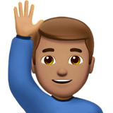 Man Raising Hand Emoji with Medium Skin Tone, Apple style