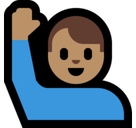 Man Raising Hand Emoji with Medium Skin Tone, Microsoft style