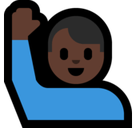 Man Raising Hand Emoji with Dark Skin Tone, Microsoft style