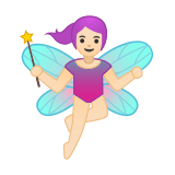 Woman Fairy Emoji with Light Skin Tone, Google style