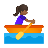 Woman Rowing Boat Emoji with Medium-Dark Skin Tone, Google style