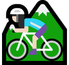 Woman Mountain Biking Emoji with Light Skin Tone, Microsoft style