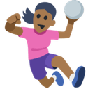 Woman Playing Handball Emoji with Medium-Dark Skin Tone, Facebook style