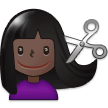 Woman Getting Haircut Emoji with Dark Skin Tone, Samsung style