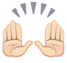 Raising Hands Emoji with Light Skin Tone, Facebook style