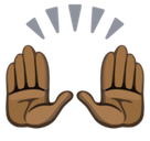 Raising Hands Emoji with Dark Skin Tone, Facebook style