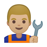 Man Mechanic Emoji with Medium-Light Skin Tone, Google style