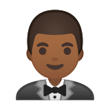 Man in Tuxedo Emoji with Medium-Dark Skin Tone, Google style