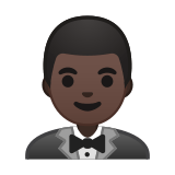 Man in Tuxedo Emoji with Dark Skin Tone, Google style