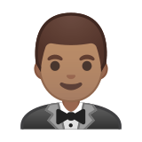 Man in Tuxedo Emoji with Medium Skin Tone, Google style
