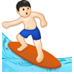 Man Surfing Emoji with Light Skin Tone, Samsung style