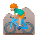 Person Mountain Biking Emoji with Medium-Light Skin Tone, Google style