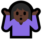 Woman Shrugging Emoji with Dark Skin Tone, Microsoft style